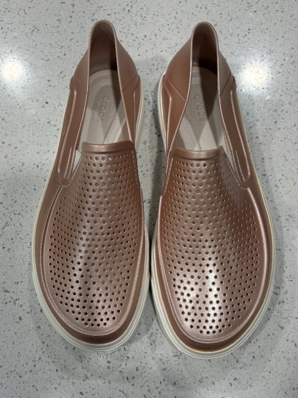 Ionic Crocs Comfort Ladies Slip on Shoes sz 10 Metallic Rose